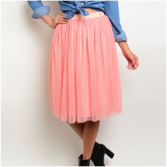 Pink Tulle Elastic Waist Party Midi Skirt NWT - Picture 4 of 5